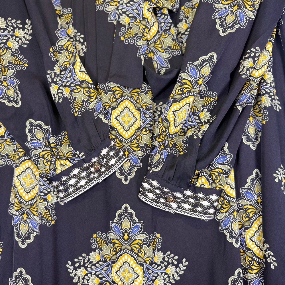 Elie Tahari Silk Blend The Mila Tie Dress Midi SzM Designer Quiet Luxury Boho - Picture 4 of 10